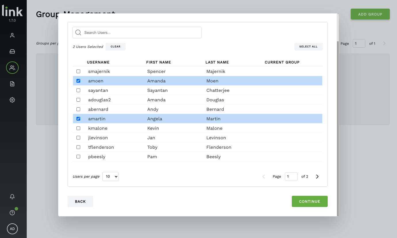 Select the desired users to be added to this group